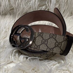 Gucci Beige and Black GG Monogram Belt